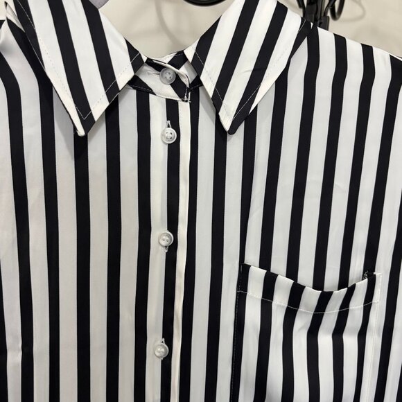 Nearly New Lane Bryant Satin Button-Down Shirt Black & White Striped 18-20 - Picture 8 of 10